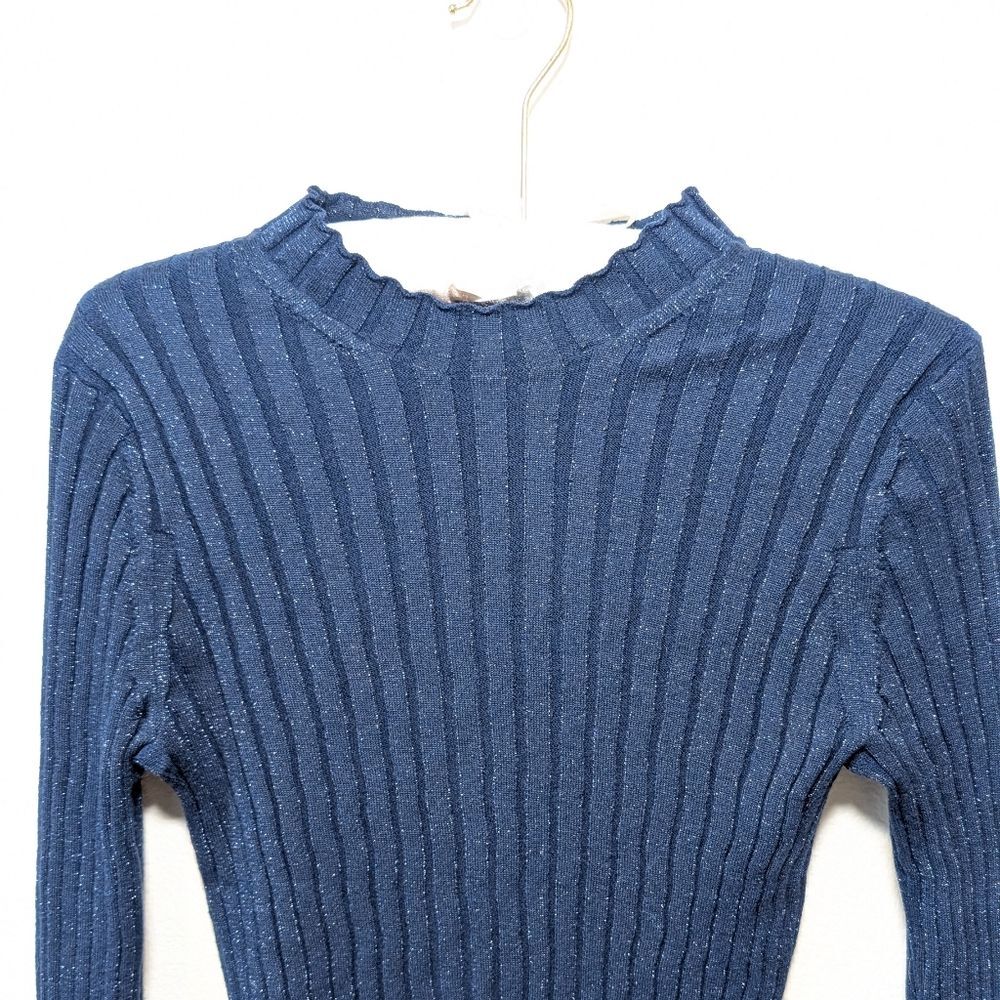 Vince Wool Ribbed Mock Neck Sweater in Blue - Picture 6 of 13